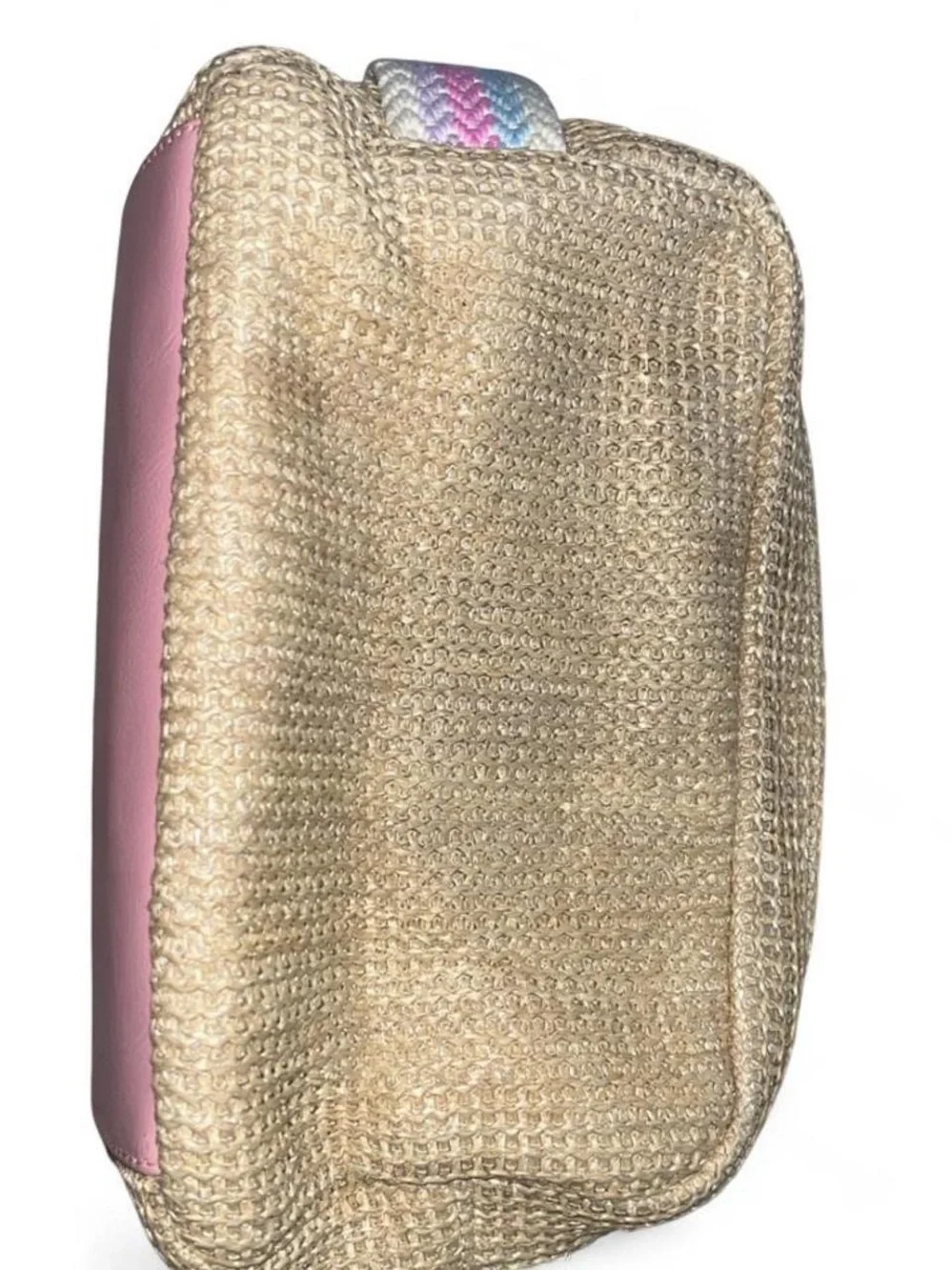 Pink Heart Sequin Cosmetic Case - Straw Texture